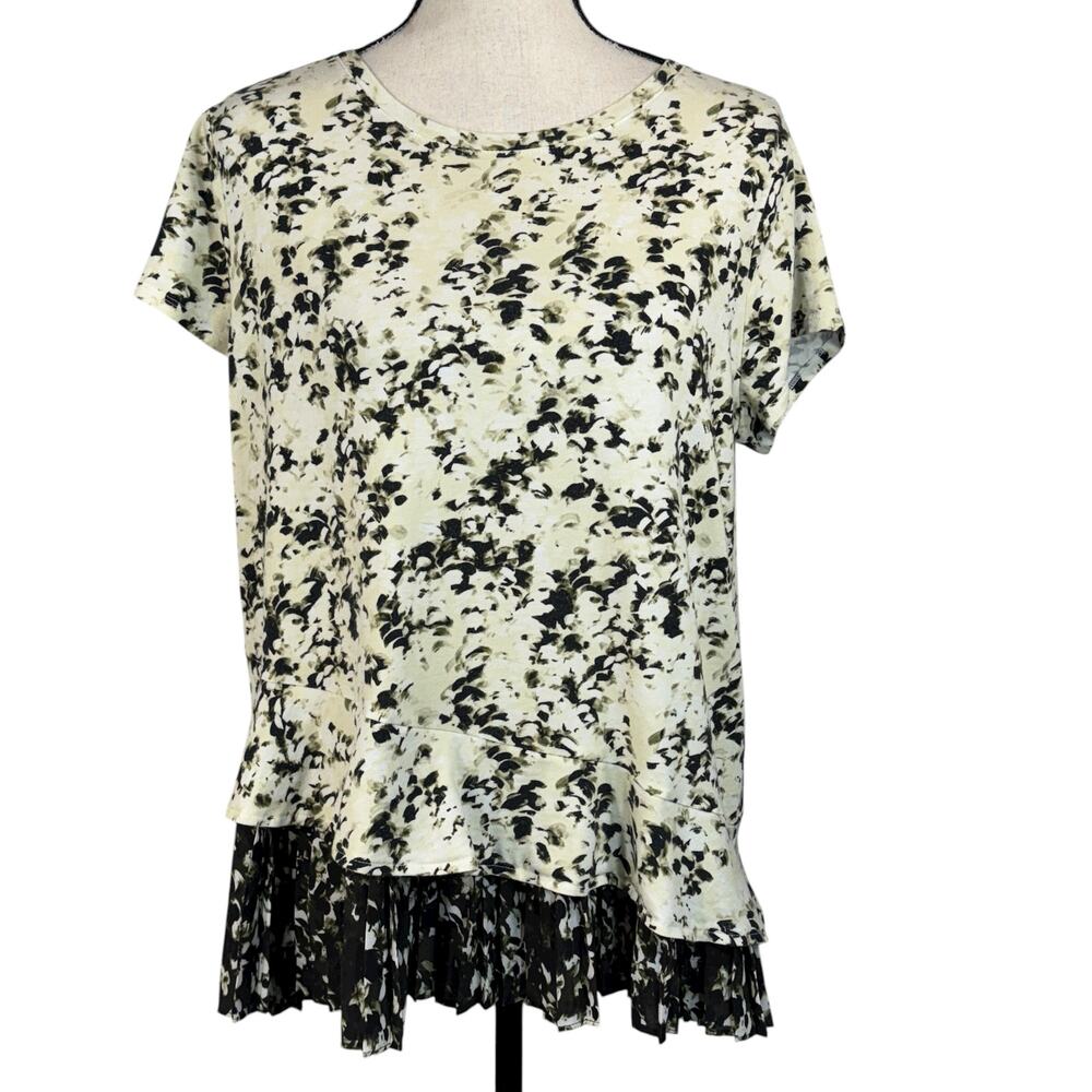 Simply Vera Vera Wang Large Top Abstract Cap Sleeves Stretch Pleated Hem Multi